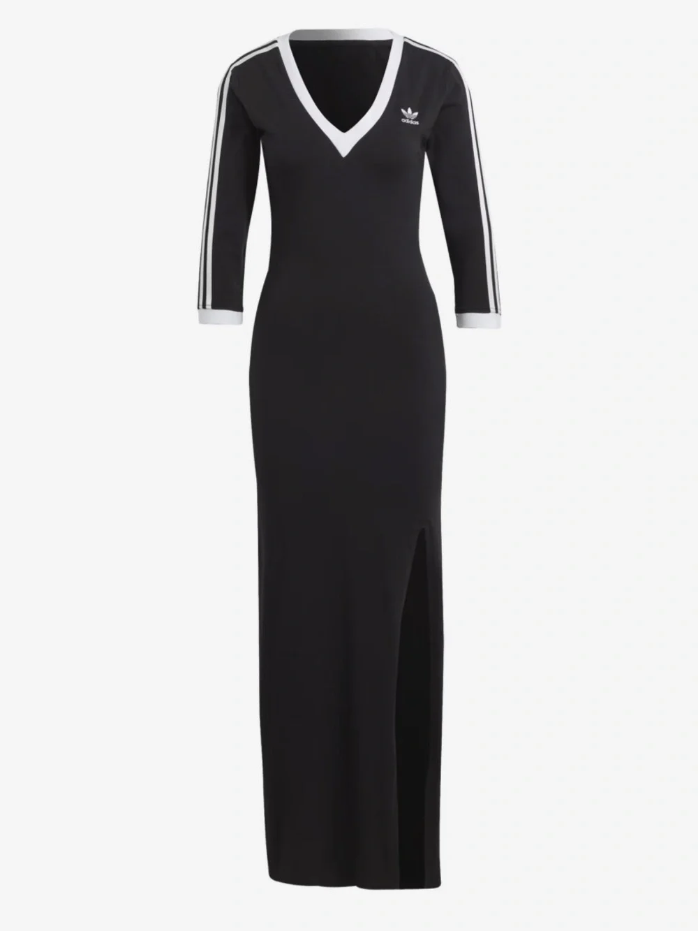 adidas Black V-Neck Maxi Dress with White Stripe Detail - Picture 4 of 7